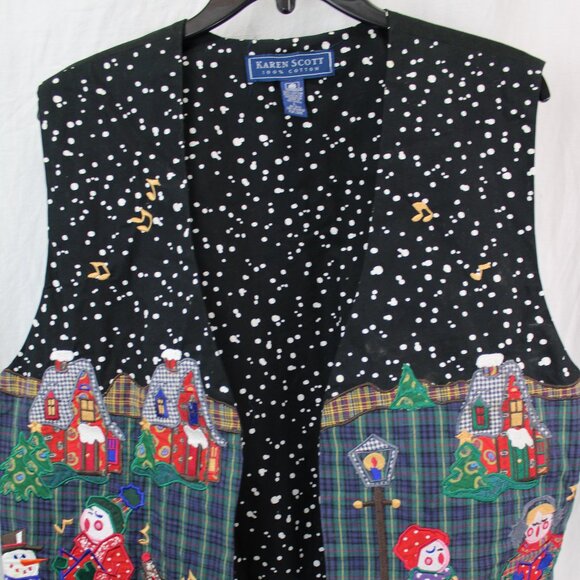 Karen Scott Vest Womens Size L Large Christmas Carolers Embroidered Waistcoat - Picture 1 of 5